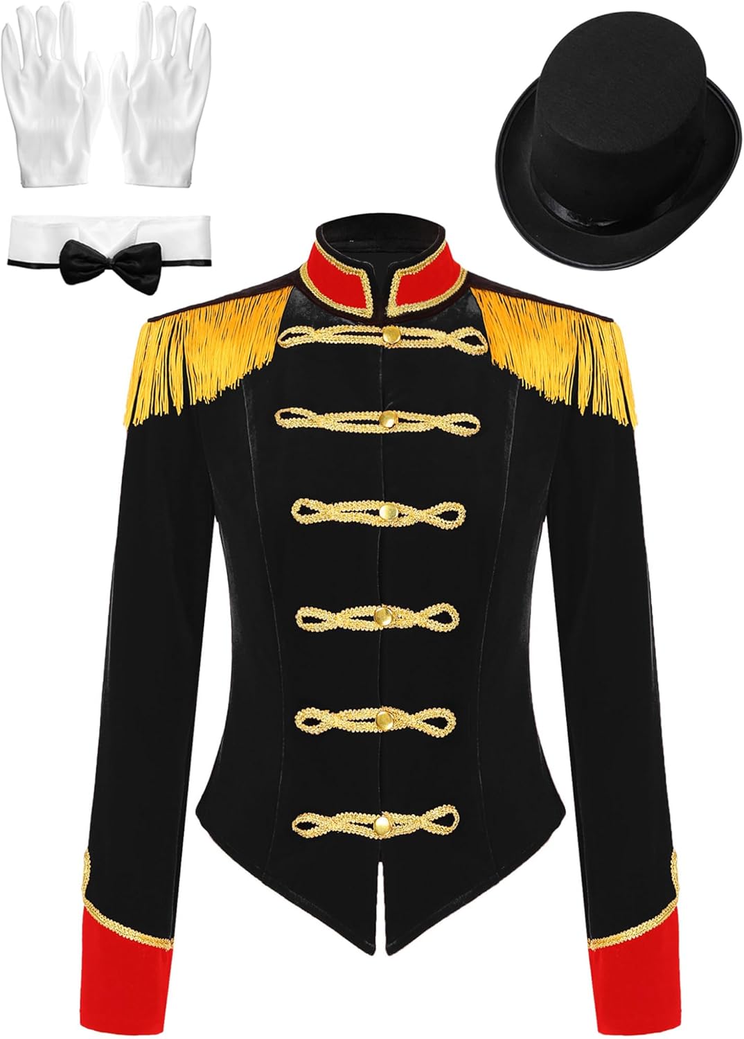 Lejafay Women Ringmaster Costume Showman Cosplay Tassel Victorian Jacket with Hat Gloves Stage Shows