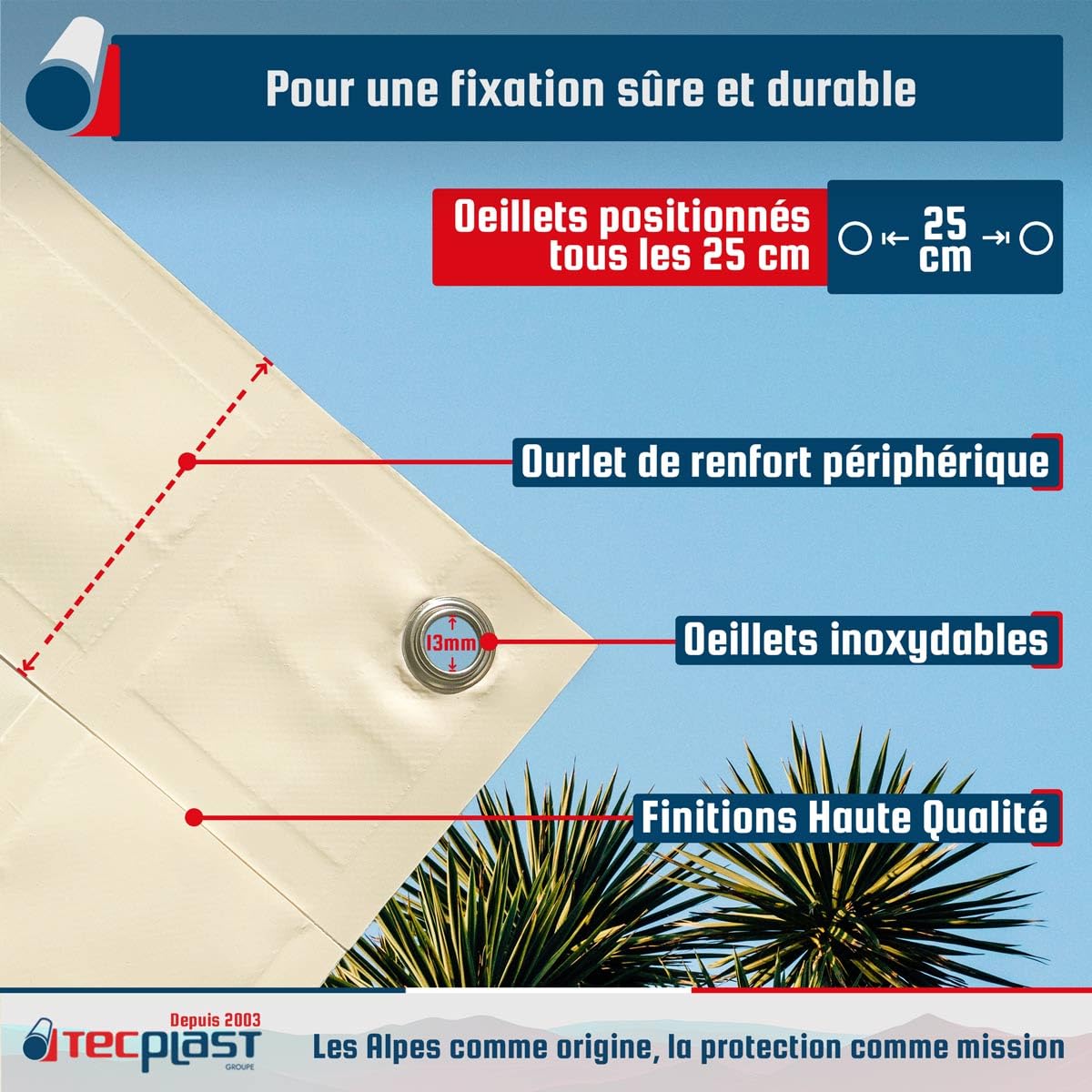 TECPLAST Toile Pergola Ivoire 3x4 m XP640PR - Garantie 10 Ans - Bâche Pergola ou Tonnelle étanche en PVC - Made in France