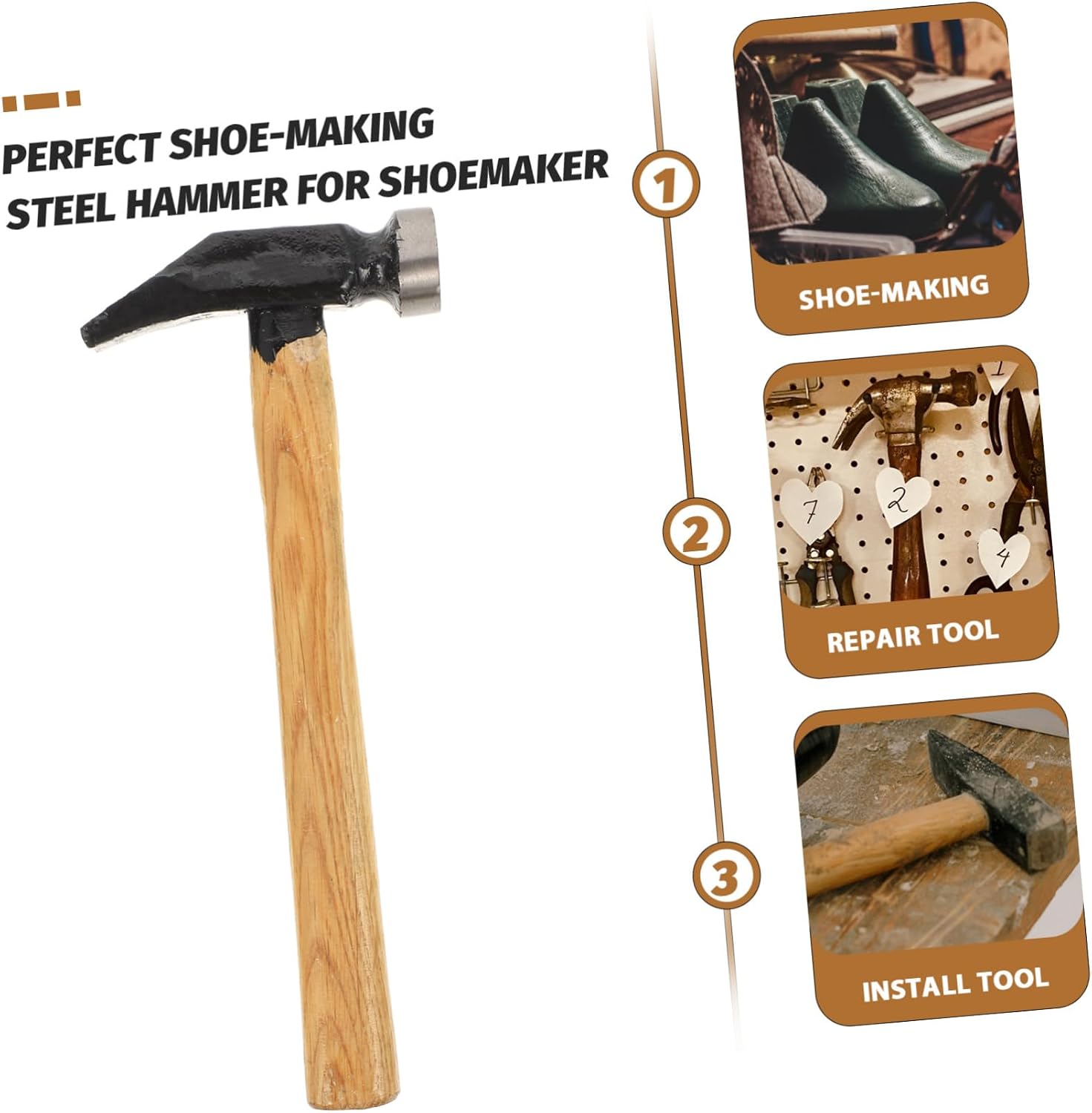 Multi-function Shoe Repair Hammer Wooden Handle Tack Hammer for Leathercraft Tools