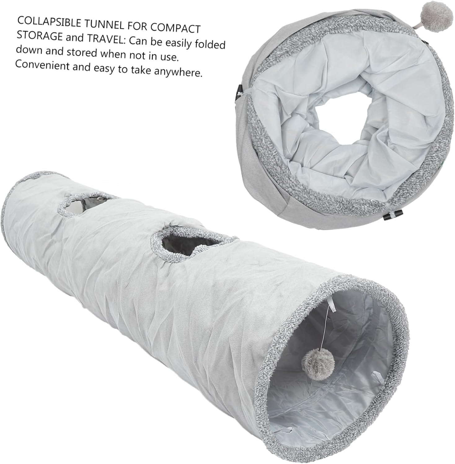 BESPORTBLE Foldable Cat Tunnel Nest for Kittens and Puppies Spacious Suede Fabric Cat Bed with Compact Storage Fun Playtime Grey
