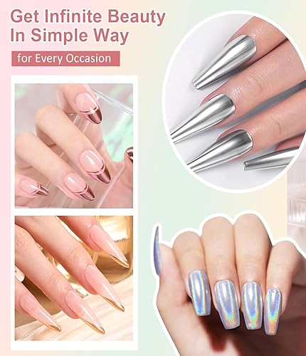 Miniatura 7 de Polvo de uñas 100% cromado BISHENGYF Super NO.1 Polvo de cromo de efecto metálico para uñas Oro Plata Rojo Láser Holográfico Blanco Perla Nai l