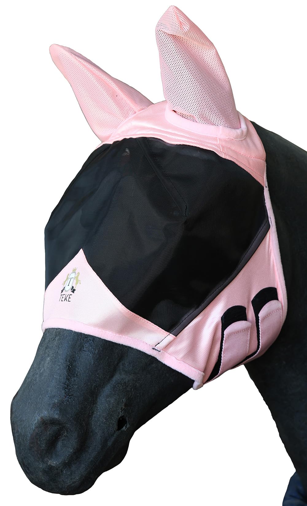 T TEKE Fine Mesh Horse Fly Mask w/Ears, UV Blocking 3D Eye Visor with Extra Fleece Cushioned Forehead, Protection from Insect Pests