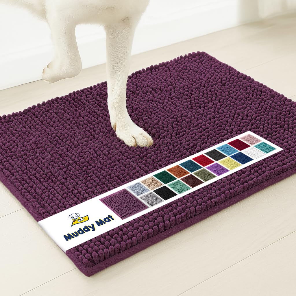 Muddy Mat® | Super Water Absorbent Door Mat Indoor, Microfiber Quick Dry Chenille Entryway Rug,Slip Resistant Front Door Mat,Indoor Mats for Entryway,Machine Washable Pet Rug, Dark Purple 48" x 60"