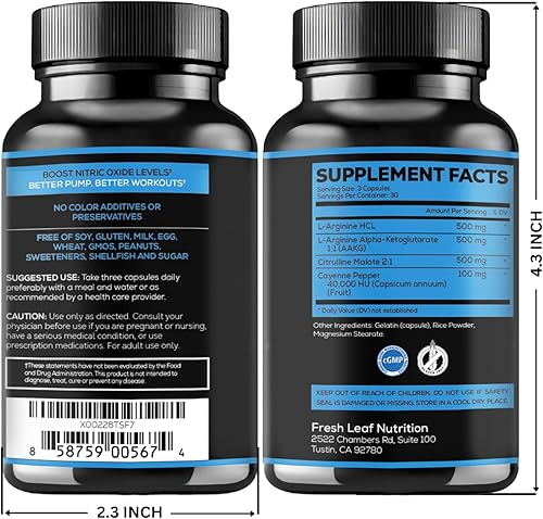 Miniatura 8 de Cápsulas de arginina L con L-citrulina de 1500 mg - Refuerzo de óxido nítrico para resistencia, músculo, energía y vascularidad - L-Arginina y