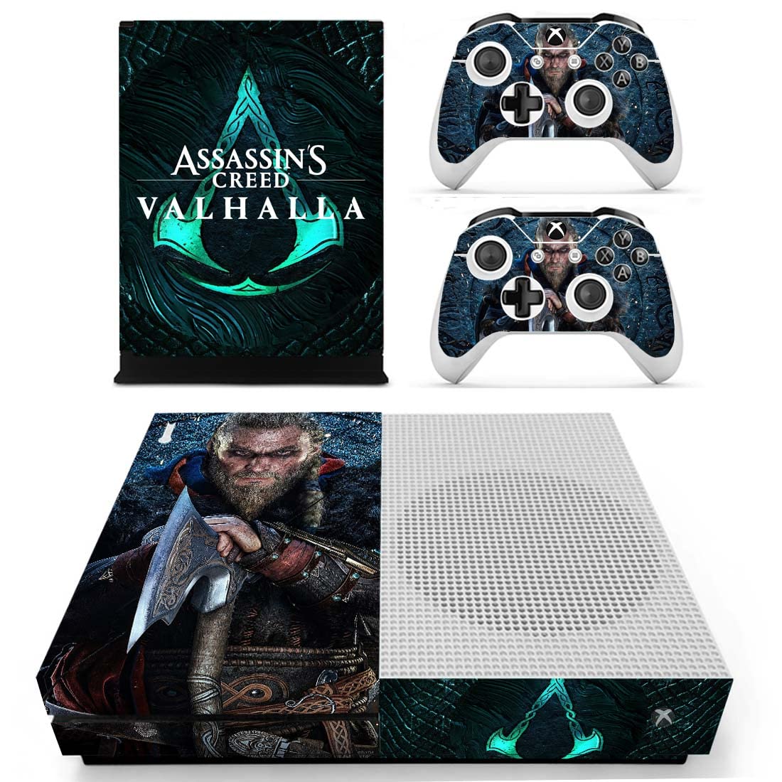 WOA Xbox One S Assassin's Creed Valhalla Console Skin, Decal, Vinyl, Sticker, Faceplate - Console and 2 Controllers - Prot...