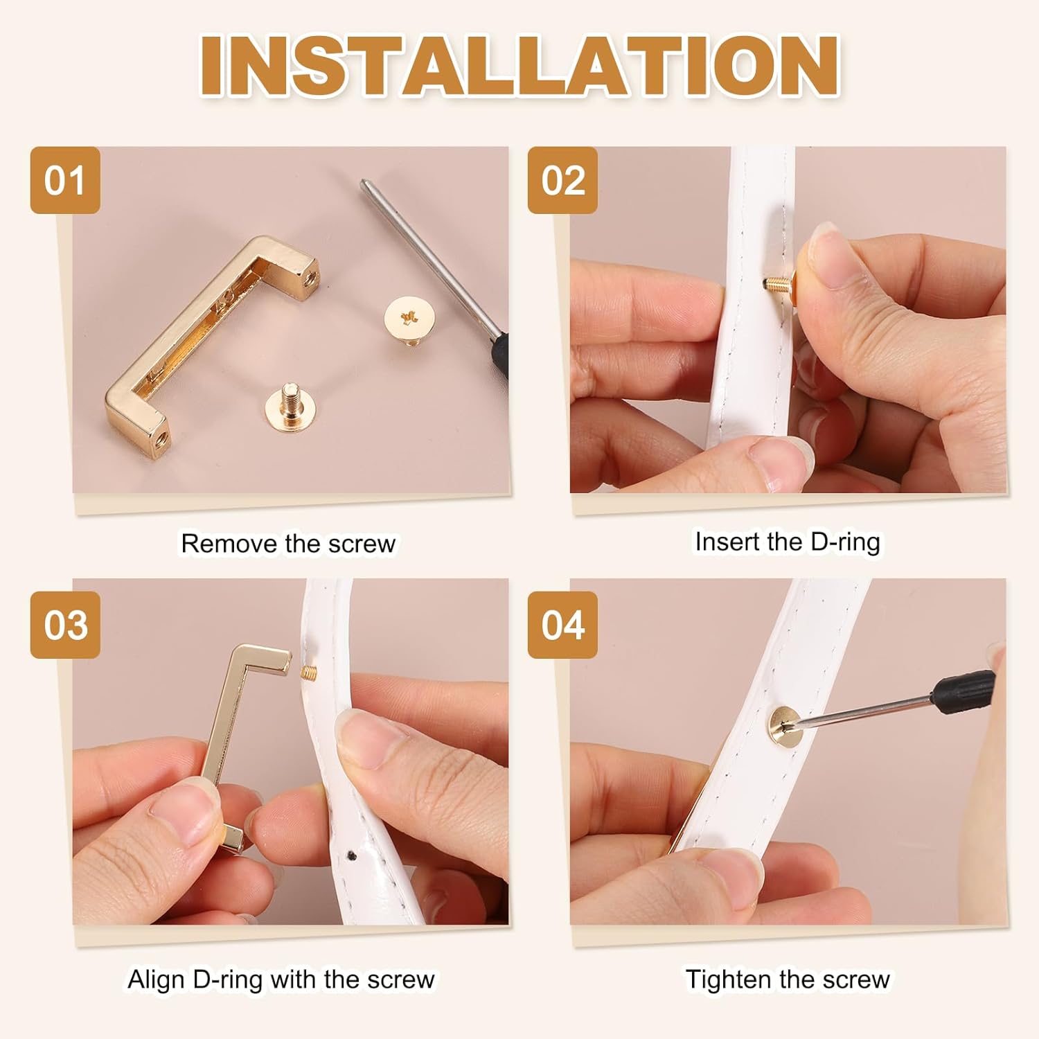 uxcell 8 Pcs D-Ring Connector Buckles, 1.22" Alloy Right Angle Arch Bridge Buckles Chain Strap Connector with Screws for Bag DIY Leather Crafts Hardware, Bronze - Image 3