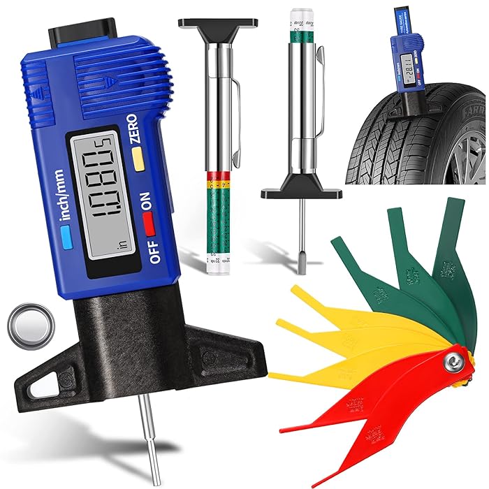Buy 4 Pieces Tyre Tread Depth Gauge LCD Digital Tire Tread Depth Gauge