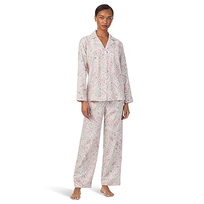 Lauren Ralph Lauren Woven Long Sleeve Notch Collar Long Pant Pajama Set Women