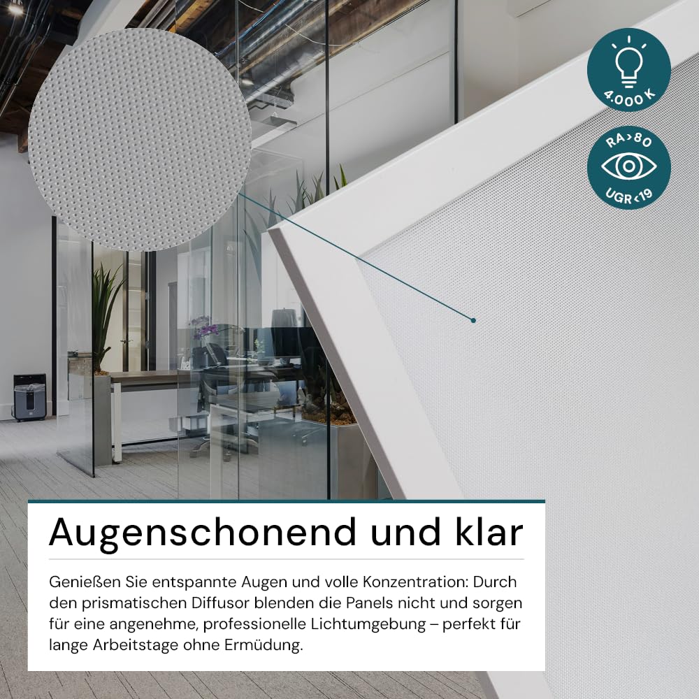 LUXULA 6x LED Panel 62x62cm - Rasterleuchte optimal für Arbeitsplätze Büro - Backlit - UGR<19 blendfrei - 40W 4400lm - 4000K Neutralweiß - flimmerfrei - inkl. Netzteil