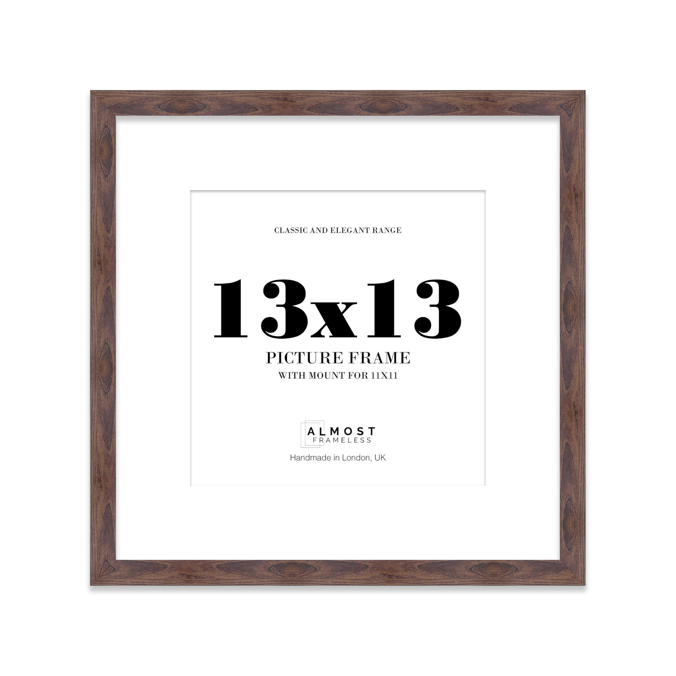 13x13 Walnut Picture Frame with Mount for 11x11 Photos, Prints - Modern Square Wall Frame, 1 Pack