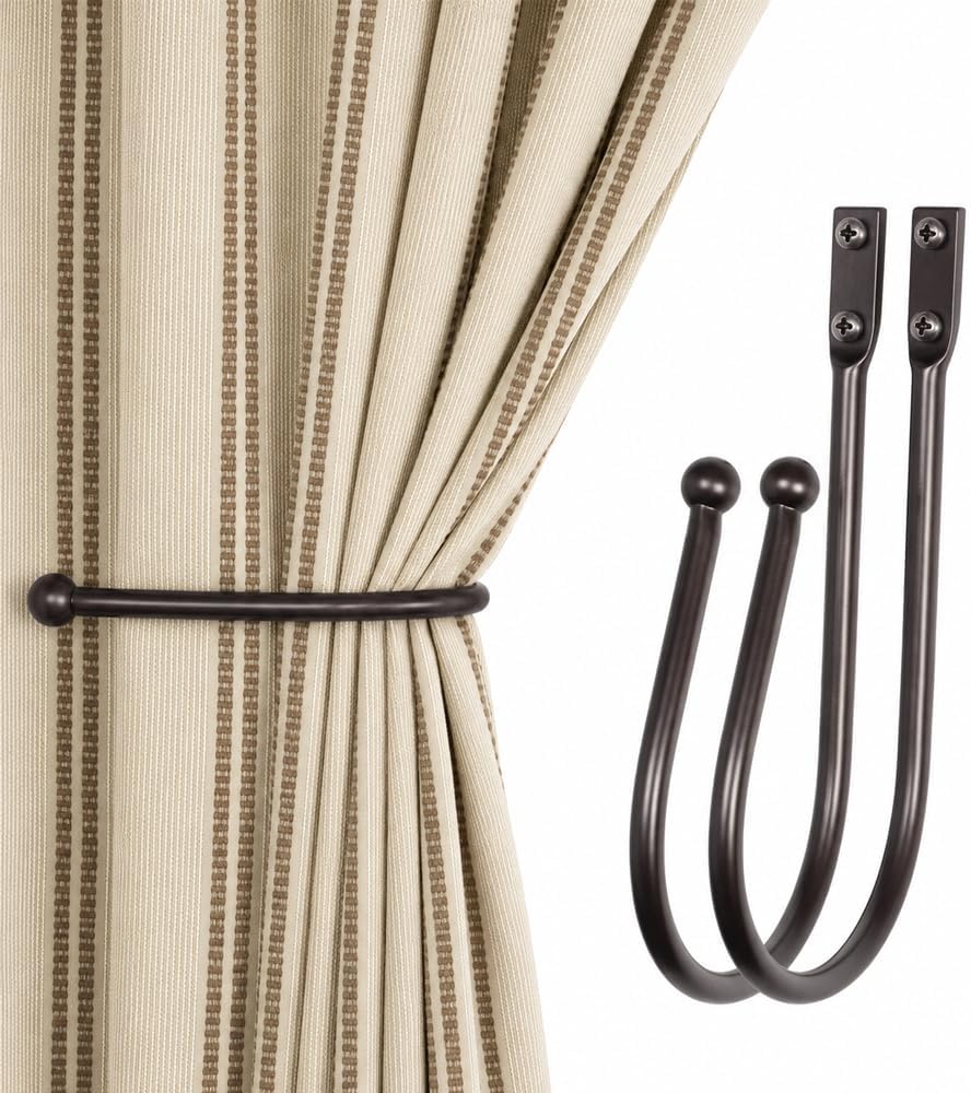 Deco Window 2 Pcs Curtain Holdback for Curtains Wall Mounted Metal Drapery Hook for Door Window Treatment-Spin Medallion(Brown)