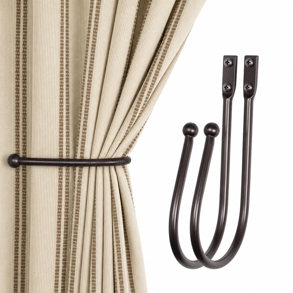 Deco Window 2 Pcs Curtain Holdback for Curtains Wall Mounted Metal Drapery Hook for Door Window Treatment-Spin Medallion(Brown)