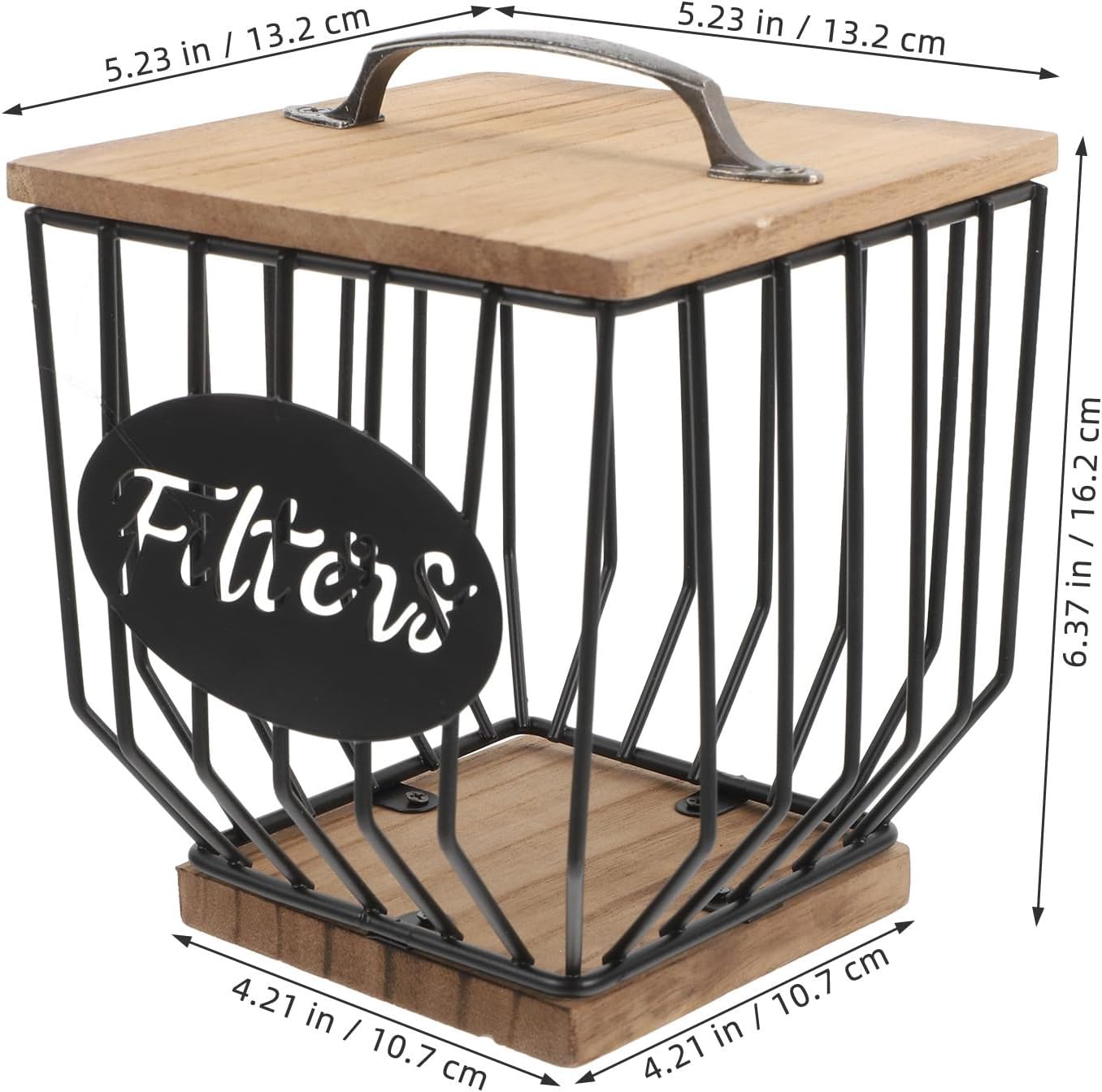 Abaodam Wood and Iron Coffee Filter Holder with Lid Space-saving Coffee Pod Organizer Basket for Kitchen Countertop Sturdy Long-term Use
