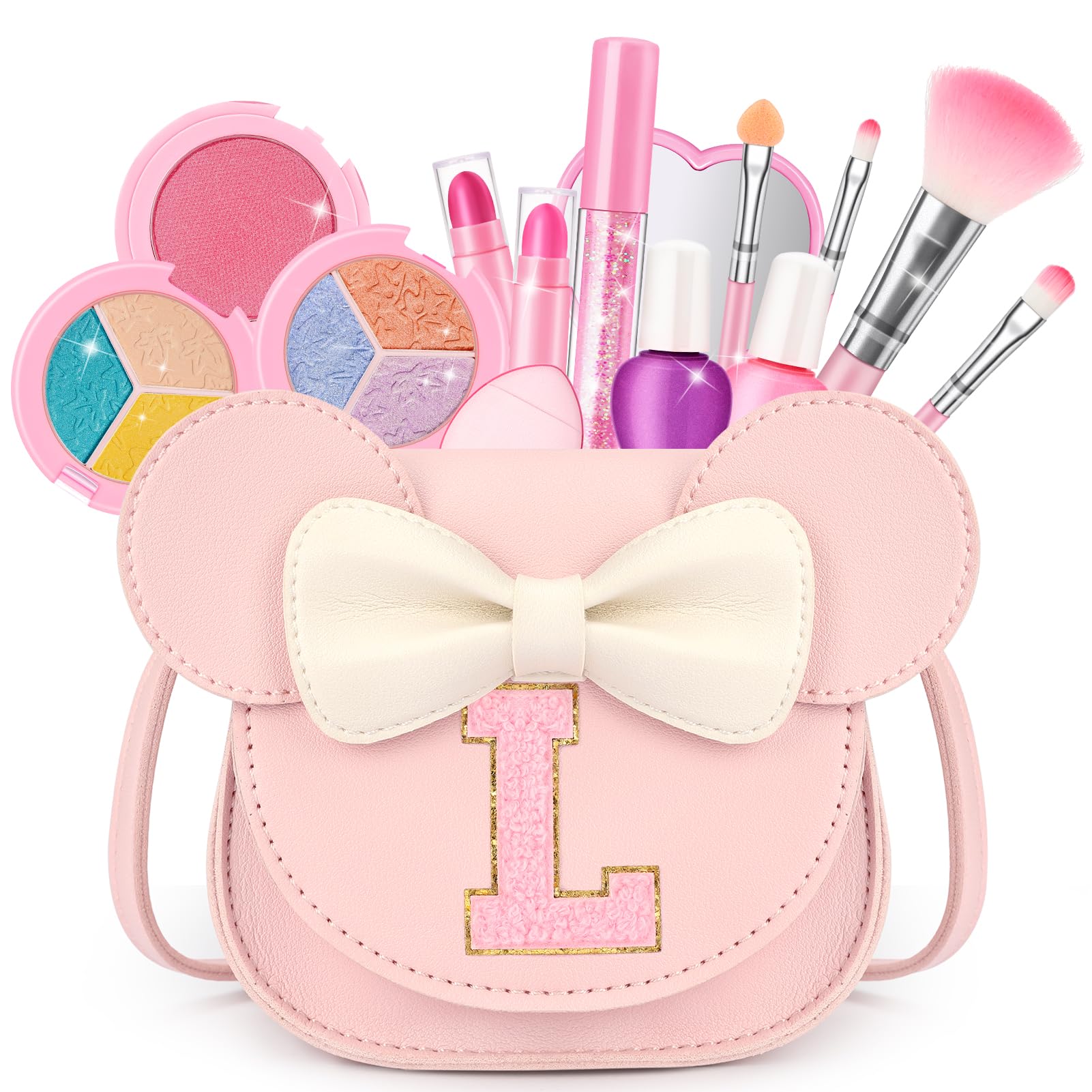 Kids Makeup Kit for Girls, 15 Pcs Real Washable Make Up Set &amp; Purse, Pink L
