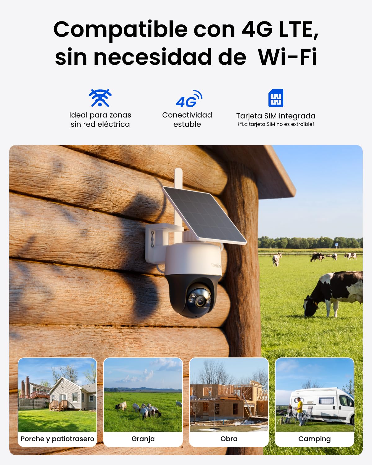 Reolink Cámara de Seguridad Exterior, Inalámbrica 4G LTE de 4MP, 360° PT | Panorámica con Inclinación y Seguimiento Automático, Tarjeta SIM Integrada No Extraíble, Alimentación Solar, Go PT S Lite
