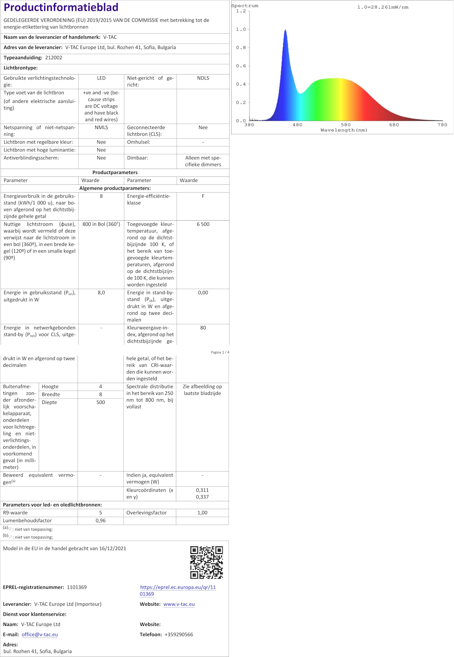 V-TAC Striscia Led da Interno SMD 3528 8W - 5 Metri - Strisce LED Adesiva per Casa, Cucina, Camera, Ambienti Interni - Nastro LED Luminoso 800 Lumen - Alimentata 12V - Luce Bianco Freddo 6500K