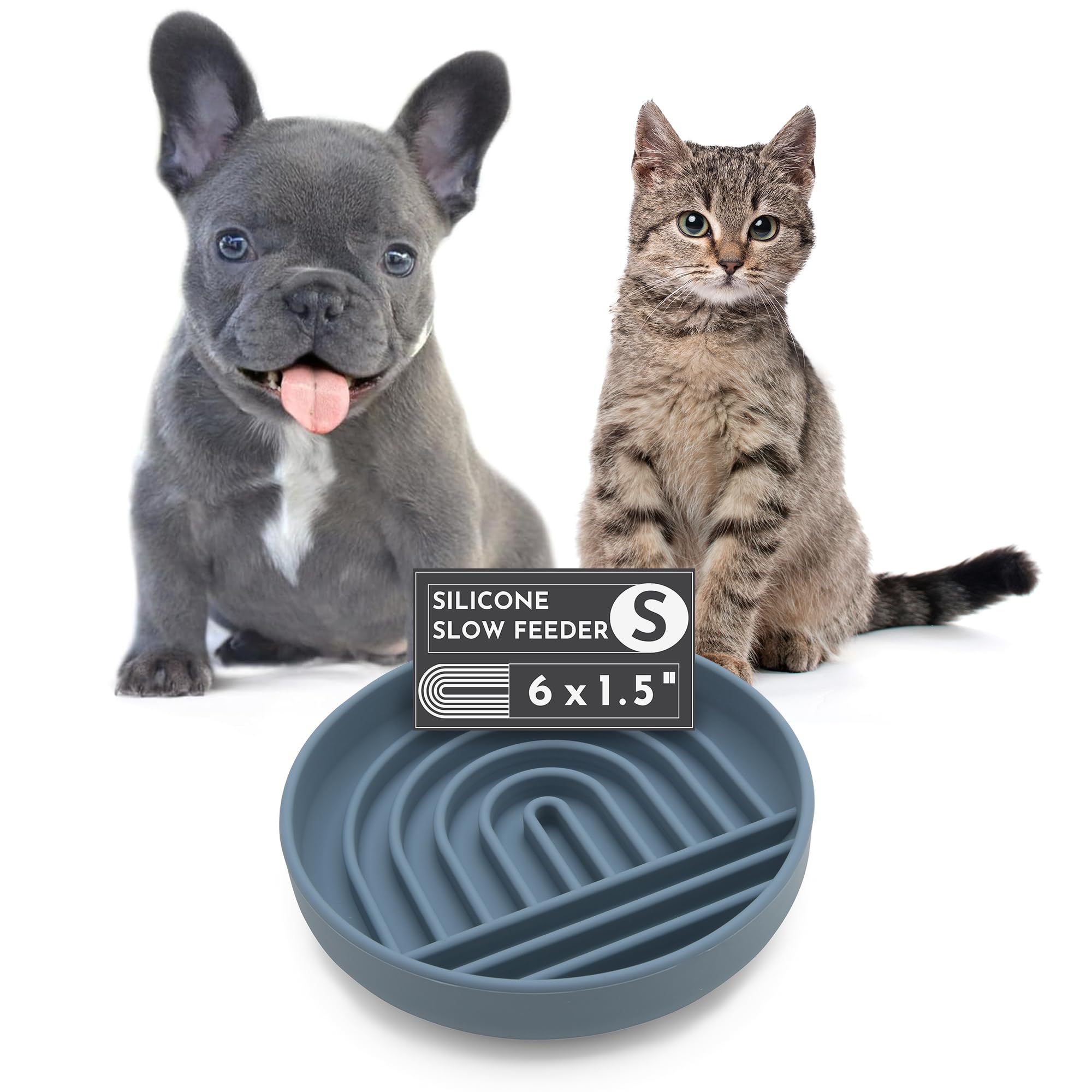 The Slowdown Bowl Silicone Slow Feeder for Cats & Dogs, Slow Eating Mealtime Solution with Modern Lick Mat Design, Reduces Gulping, Fits 1 Cup 6” Across x 1.25” Tall, Small-Ocean