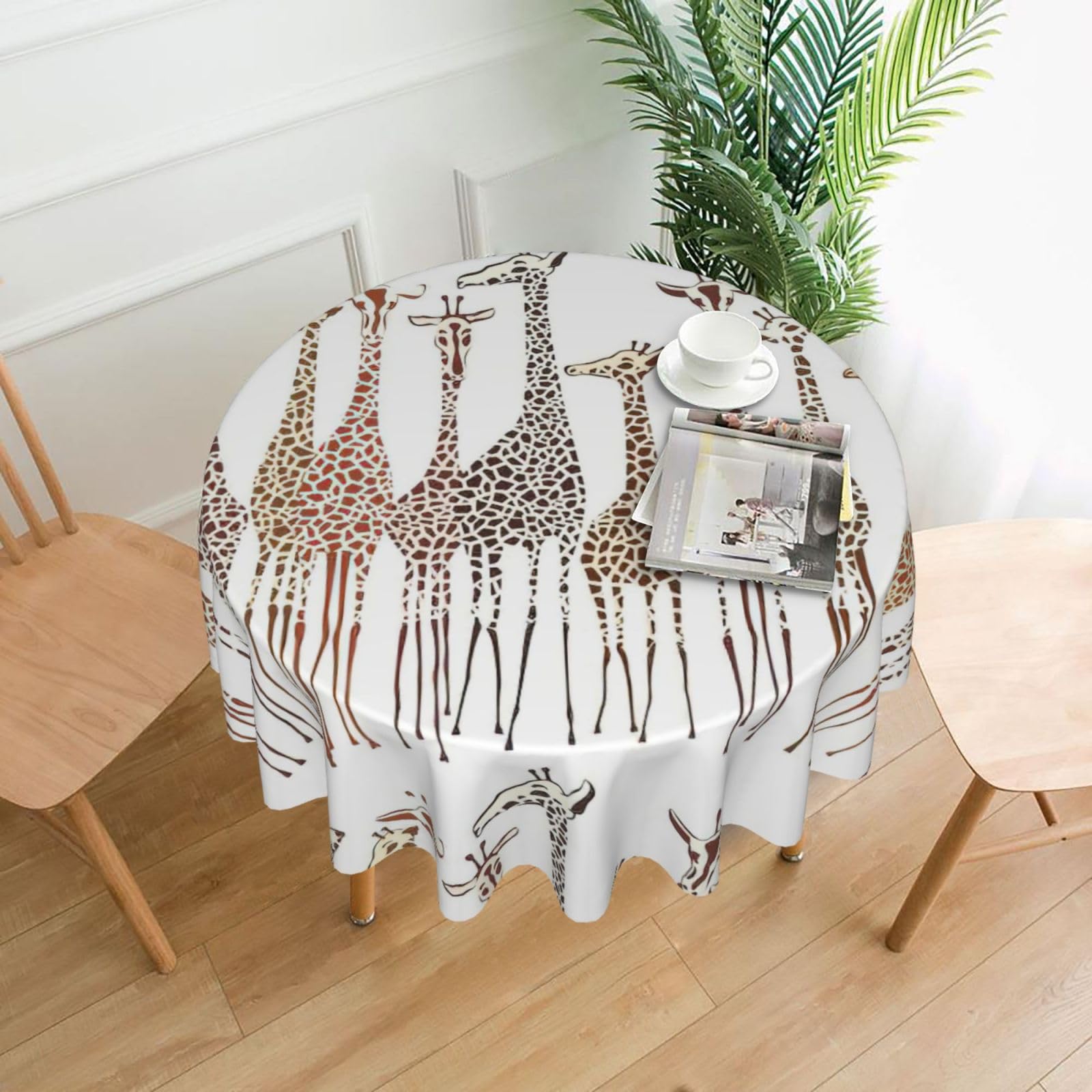 OKFSTY Cute Cartoon Funny Giraffes Print Round Tablecloth 60in for Wedding Elegant Polyester Cover for Party Reception Festive Dinner