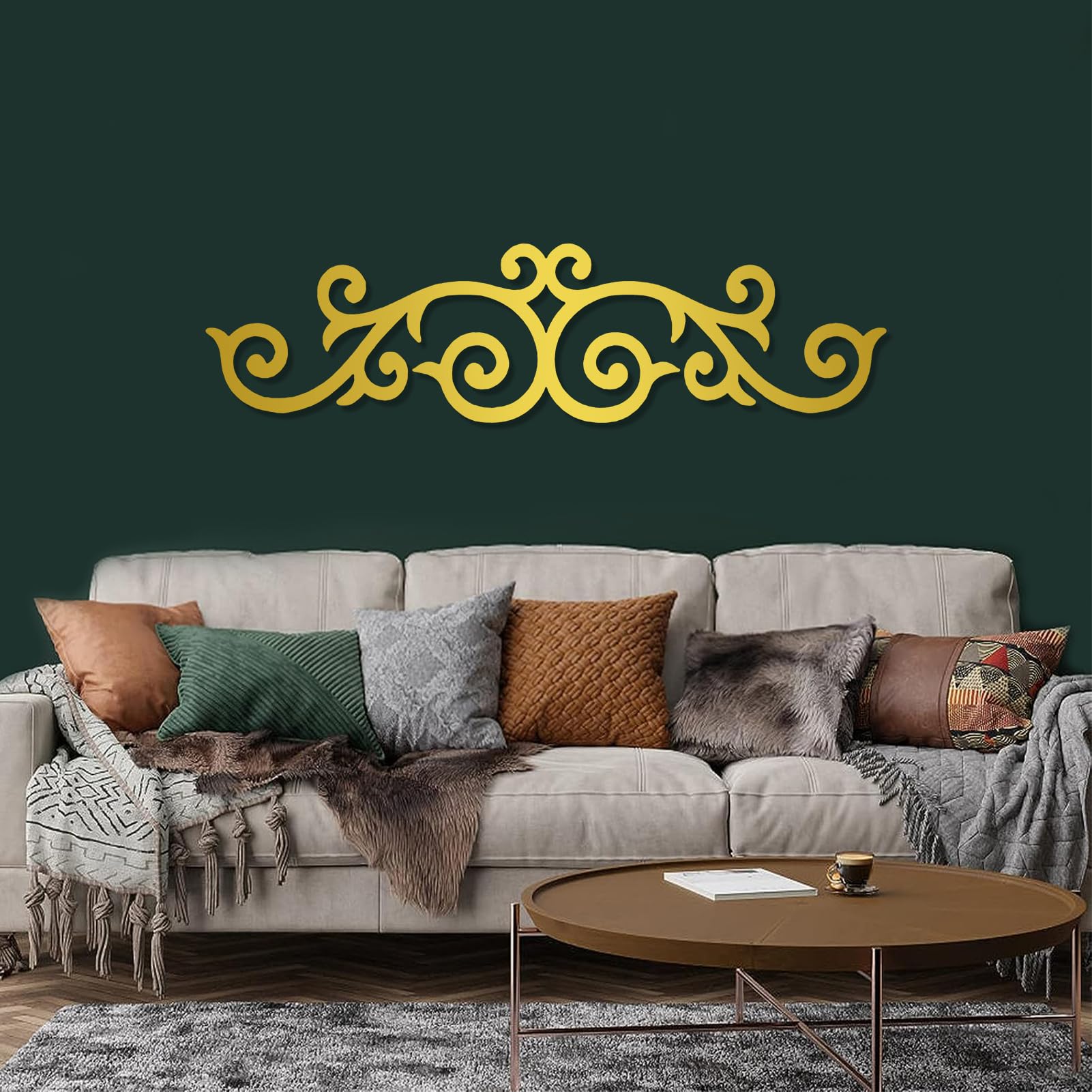 Décoration murale en volutes de métal or 30L x 8W pour salon chic