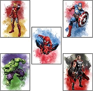 Superhero Posters Superhero Wall Art for Boys Bedroom Set of 5 Unframed (8''x10'') Superhero Room Decor for Boys Watercolor Posters Nursery Decor Poster Kids Room Boys