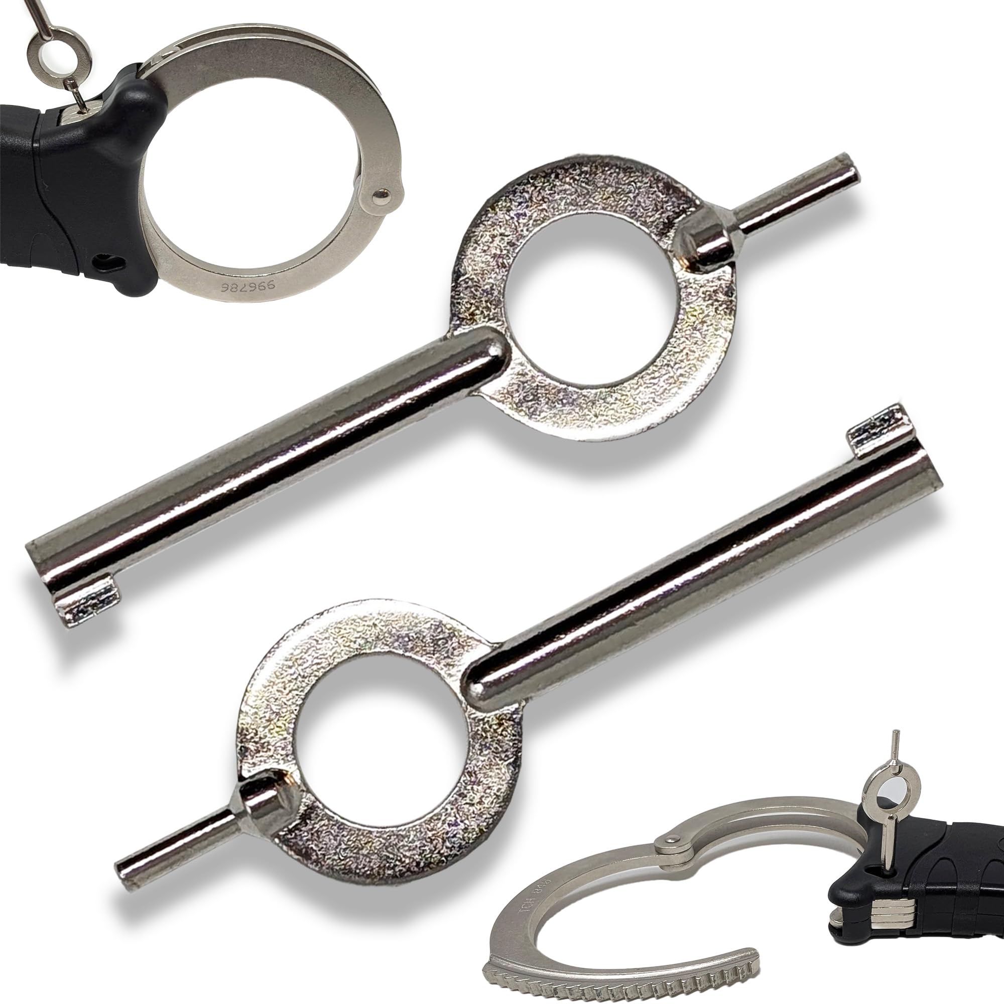 Standard Professional Handcuff Keys Pair Silver Universal Hand Cuff Key with Double Locking Pin Solid Metal 2 Key Pack (44mm)