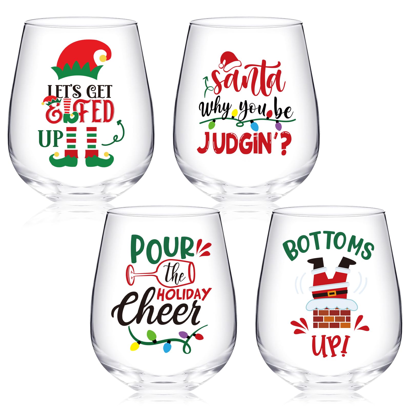 Verres à vin de Noël sans pied anti-renversement 500ml - Lot de 4 verres stables Whaline