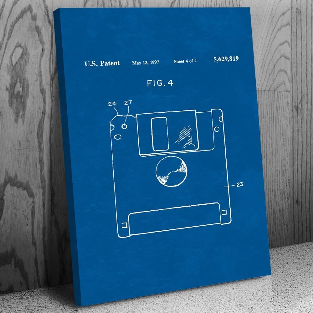 Patent Earth Floppy Disk Canvas Print, Programmer Gift, Computer Science Art, IT Tech Gift, Floppy Disk Art Print, Computer Decor Blueprint (11 inch x 14 inch)