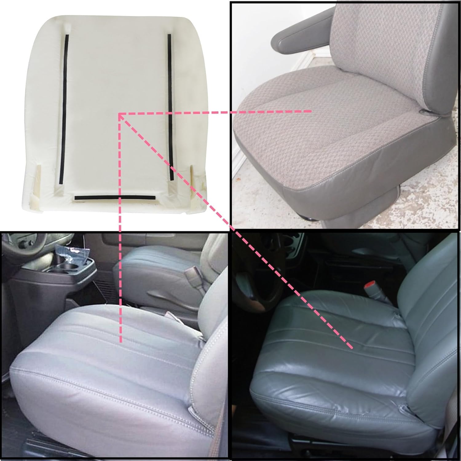 (Incomplete)GXARTS Driver or Passenger Side Bottom Seat Foam Cushion Pad Compatible with Chevy Express Van GMC Savana Van 2003 2004 2005 2006 2007 2008 2009 2010 2011 2012 2013 2014 Replace # 88979479