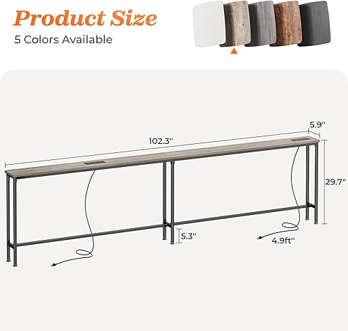 Miniatura 3 de SUPERJARE 102.3 Inch Sofa Table with 2 Power Outlets and USB-C Ports, 5.9 Inch Narrow Console Table with Storage, Extra-Long, for Entryway Hallway