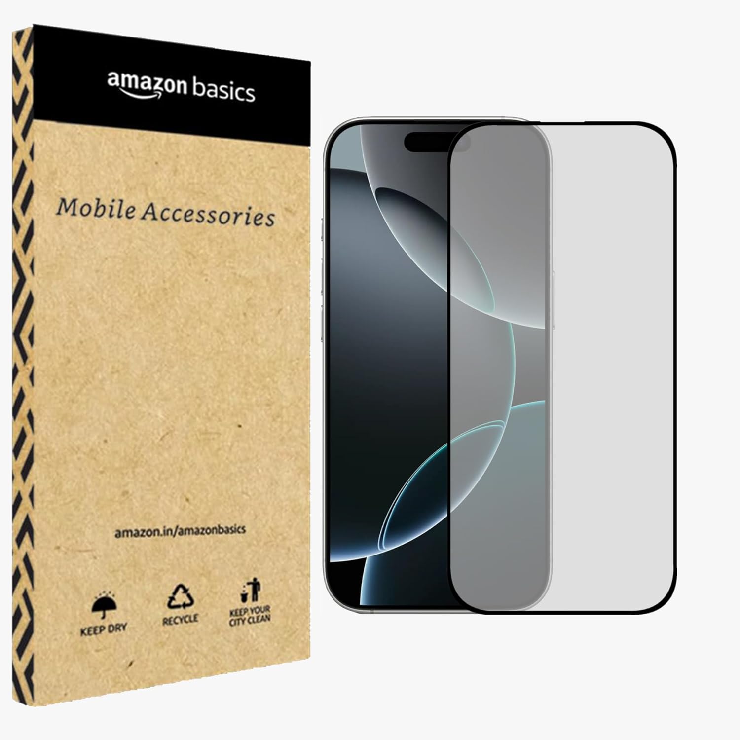 amazon basics Tempered Glass Screen Protector Compatible with iPhone 17 Pro Max Transparent Protective Film [Mat Finish]