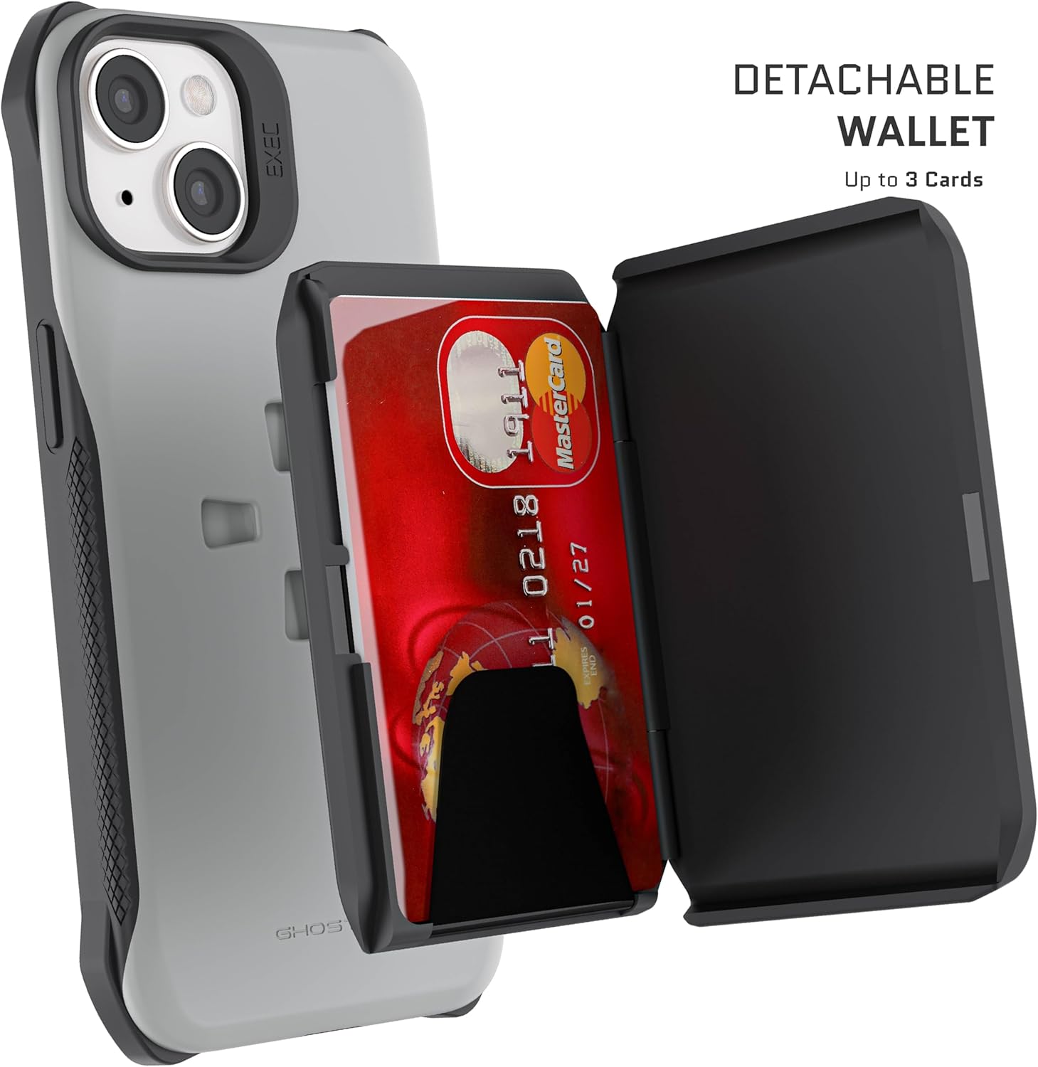 Ghostek Exec Wallet Case for iPhone 15 - Magnetic Credit Card Holder, Compatible with MagSafe Accessories, Kickstand (6.1 Inch, Grey)