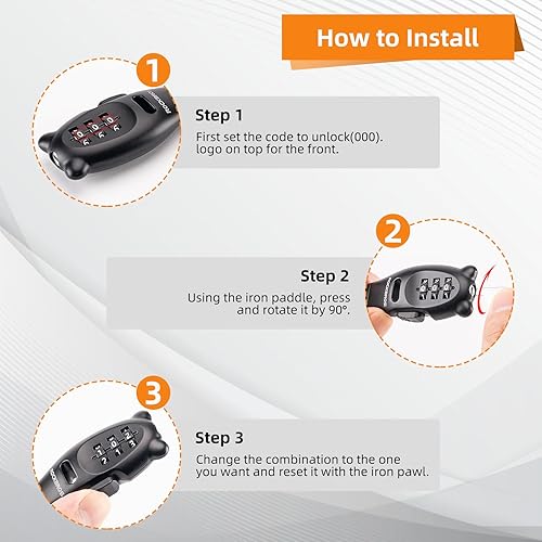 Miniatura 6 de ROCKBROS Cerradura de bicicleta con brida de cremallera, cerradura de cable pequeño, cerraduras ligeras para gabinete de refrigerador con