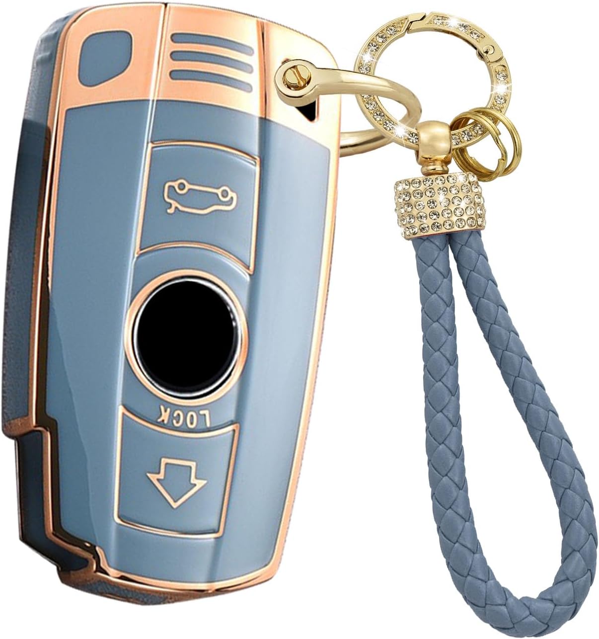 KUNIO Keyless Key Case Suitable for BMW 1 Series 3 Series 5 Series 6 Series 7 Series E90 E60 E70 E87 M3 M5 X1 X5 X6 Z4 E71 E72 E88 E89 E91 E92 Protective TPU Cover Bling Keyring