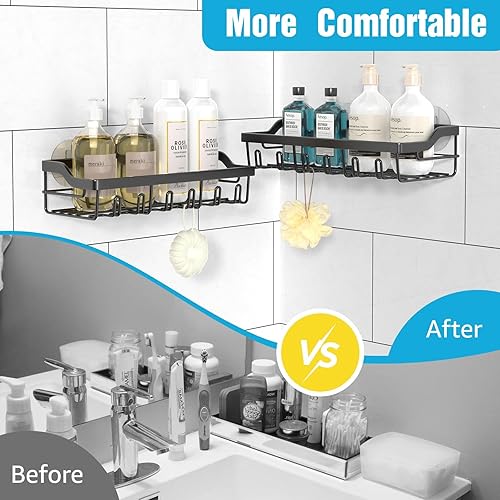 Miniatura 5 de Hsiohe Paquete de 5 organizadores de ducha, organizador de ducha adhesivo para almacenamiento de baño, estantes de ducha de acero inoxidable a