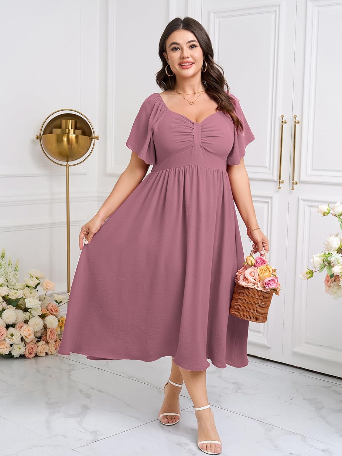 SCOMCHIC Women's Plus Size Maxi Dress Summer Short Sleeve Sweetheart Neckline A Line Wedding Guest Cocktail Dresses - Image 4