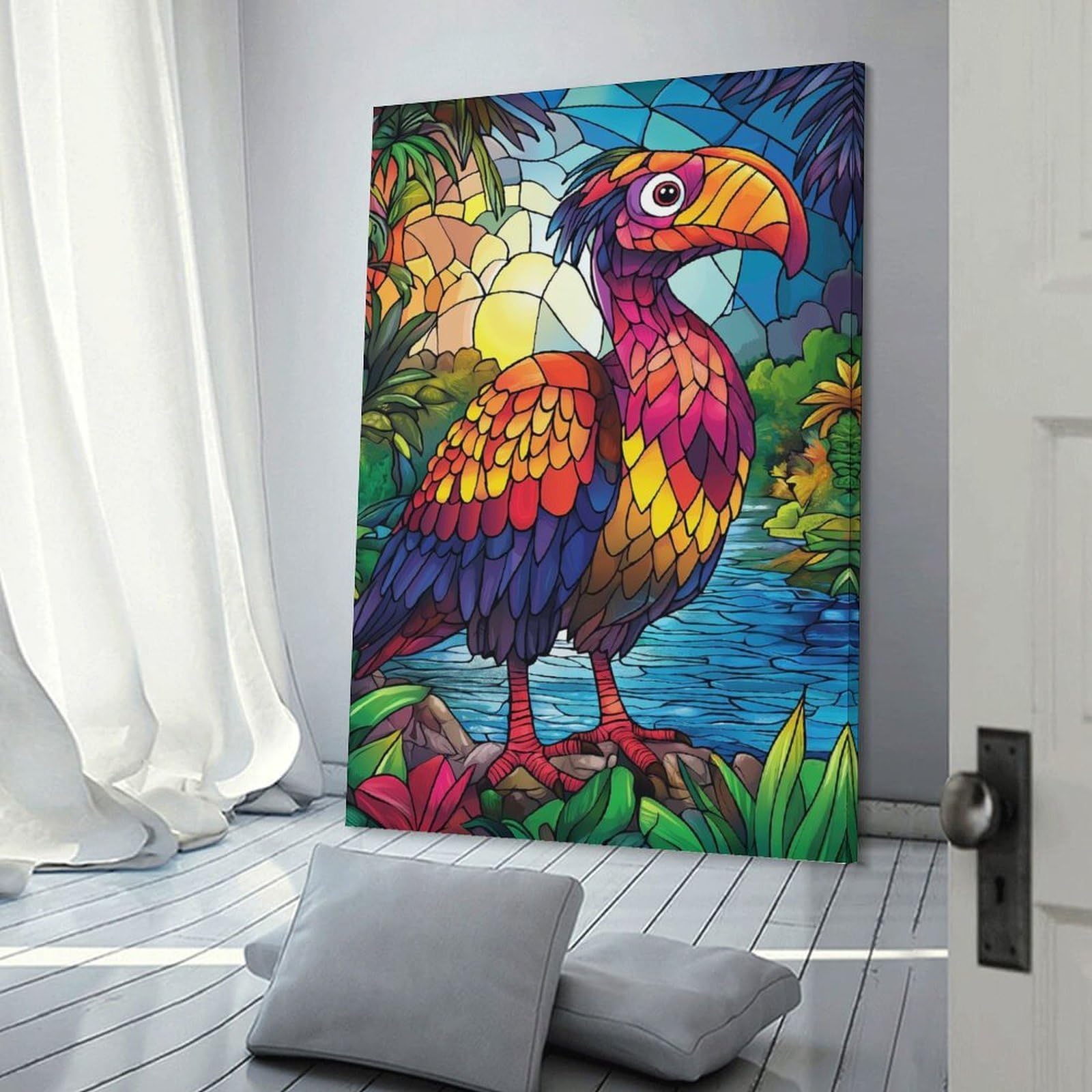 Junmoney Canvas Wall Picture Stained Glass Bird, 16x24inch(40x60cm), for Bedroom Decor, Cosy Corners Or Studios, A Warm Accent for Relaxed Interiors