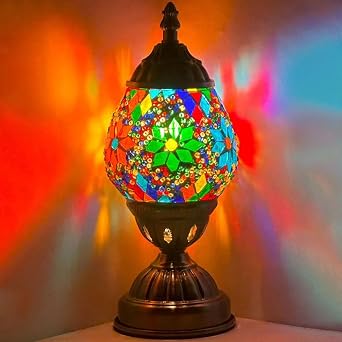 SILVERFEVER Egg Shaped Mosaic Lamp Turkish Glass Moroccan Lantern Room Decor Night Light for Bedroom, Living Room Decor w LED Bulb Multi Flowers