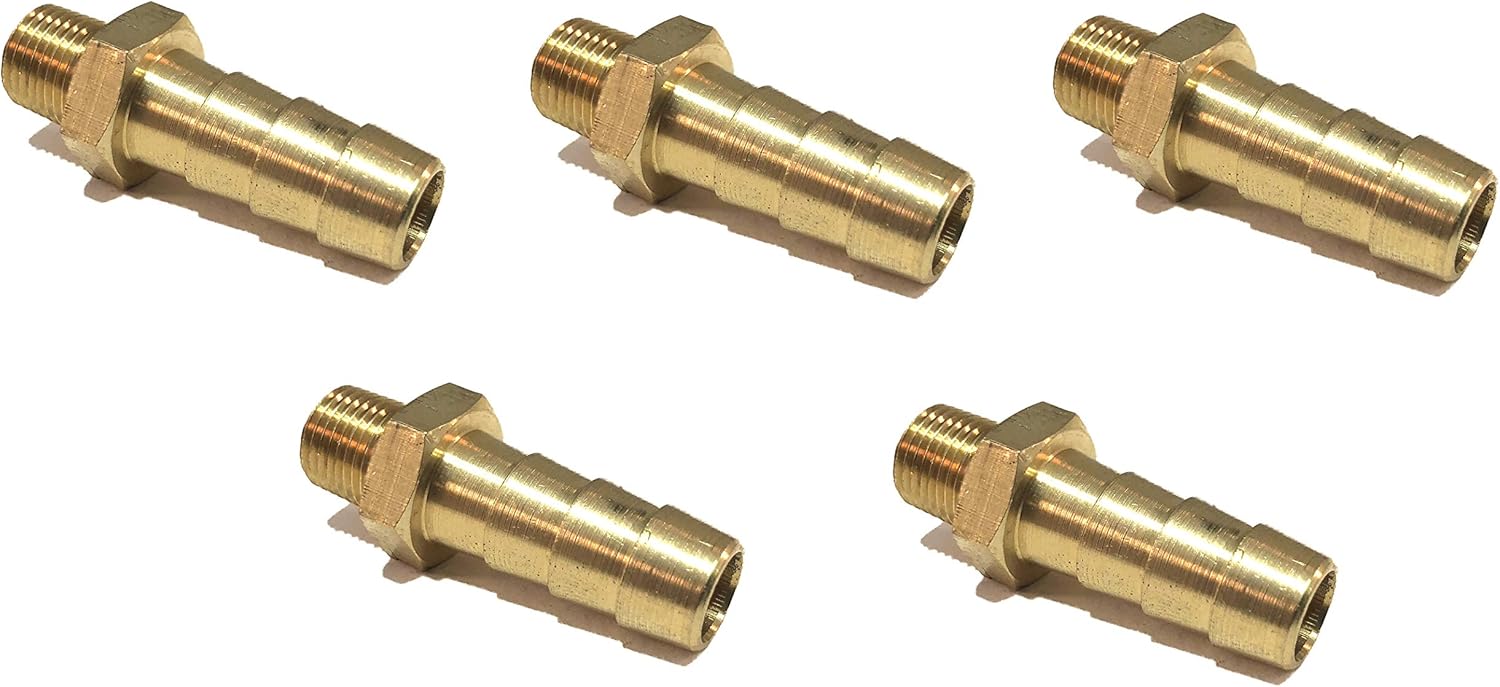 3/8 Hose ID to 1/8 Male NPT MNPT Straight Brass Fitting Fuel / AIR / Water / Oil / Gas / WOG (Qty 5)