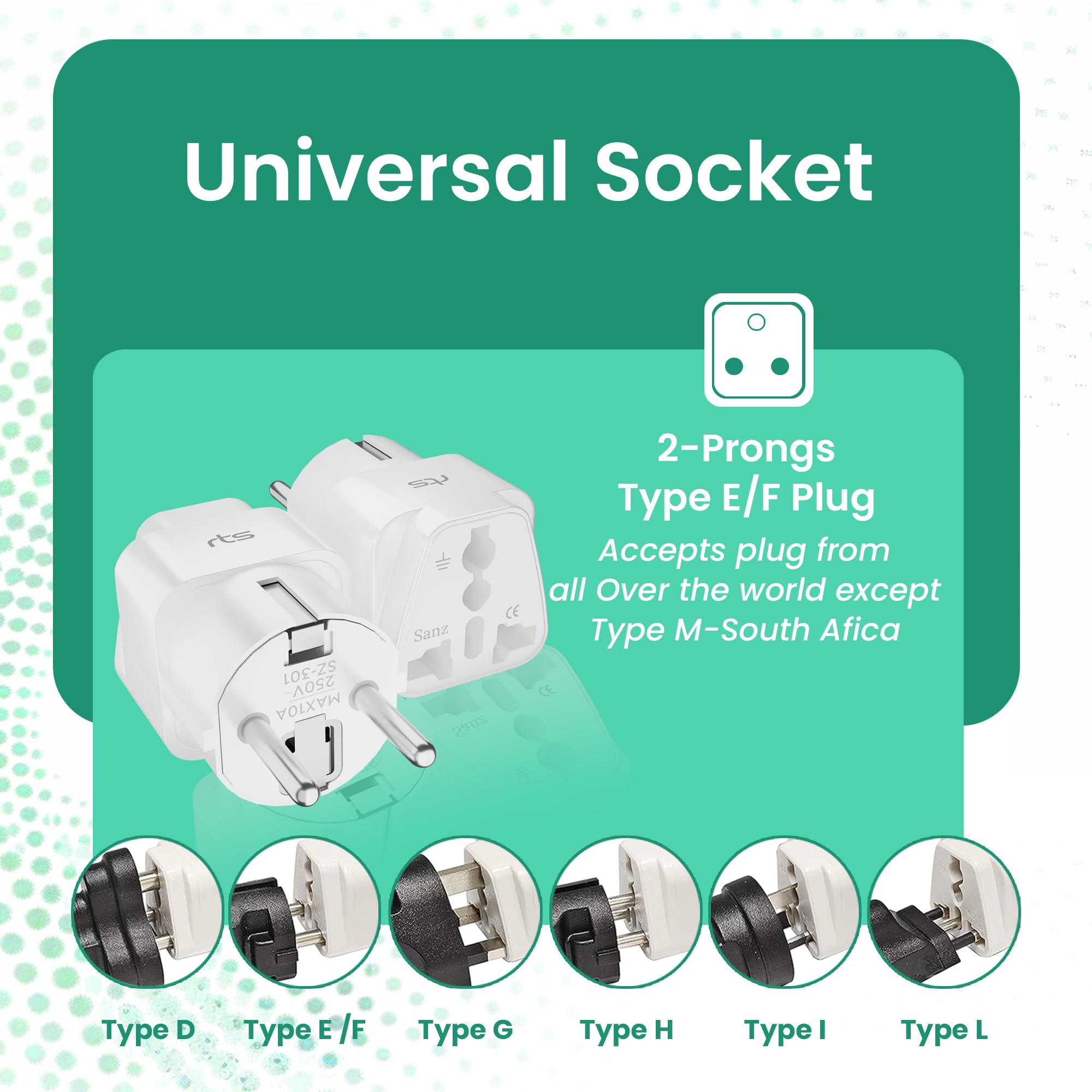 rts (2 Pack) Europe Travel Adapter, India to Europe Plug (Schuko) - Type E/F European Plug Adapter, Universal Adapter for Europe Adapter Germany, France laptops Smartphones Tablets Camera Chargers — Amazon image 6