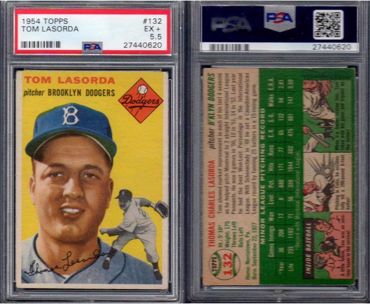 Amazon.com: 1954 Topps Regular (Baseball) card#132-psa.5 Tom Lasorda  (psa.5) of the Brooklyn Dodger Grade Excellent : Collectibles & Fine Art