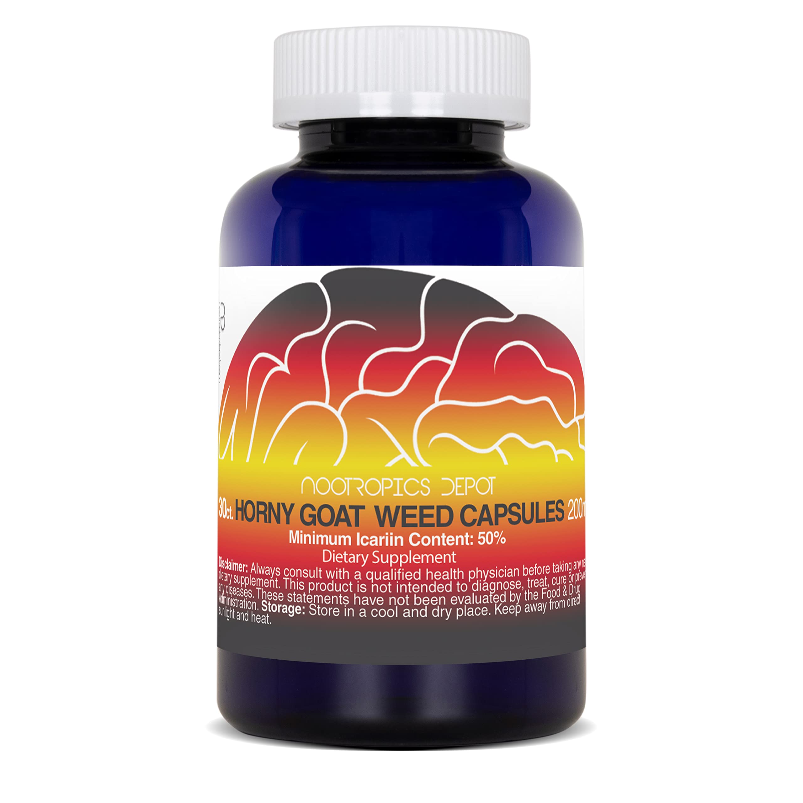 Nootropics Depot Horny Goat Weed Capsules | 200mg | 30 Count | Minimum 50% Icariin | Epimedium brevicornum — Amazon image 2