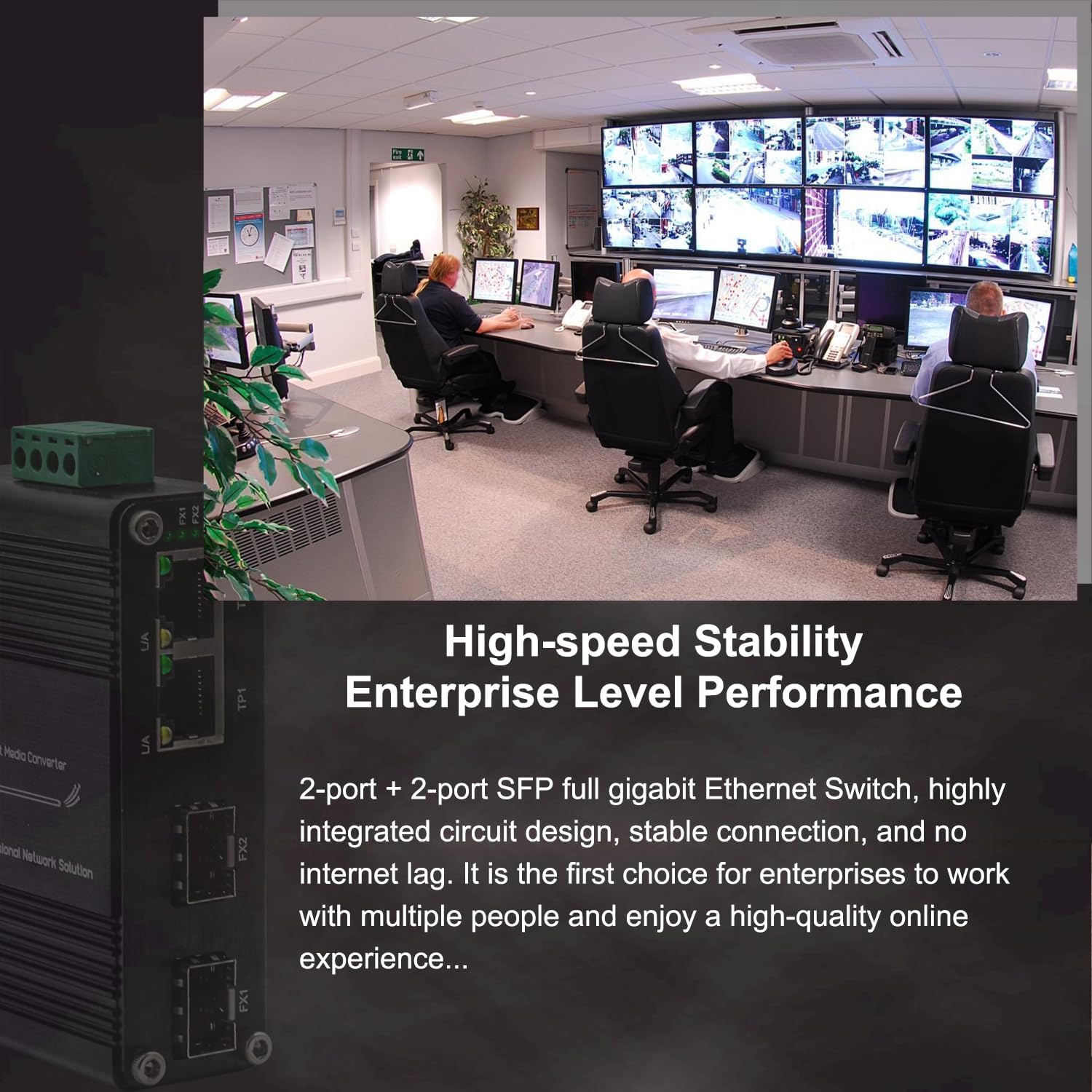 Mini 2-Port PoE Gigabit Ethernet Switch with Dual SFP Ports - Industrial-Grade Unmanaged Switch, 12~48VDC Input, 30W PoE+, Din-Rail or Wall Mount,Fast Connection,Plug and Play,Rugged Metal Case