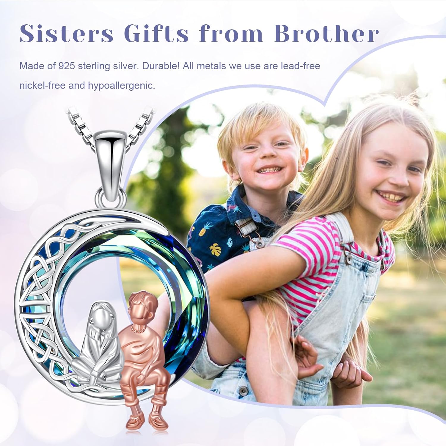 JUSTKIDSTOY Sisters Birthday Gifts from Sister Sterling Silver Sisters Crystal Pendant Jewelry for Women Friends - Image 6