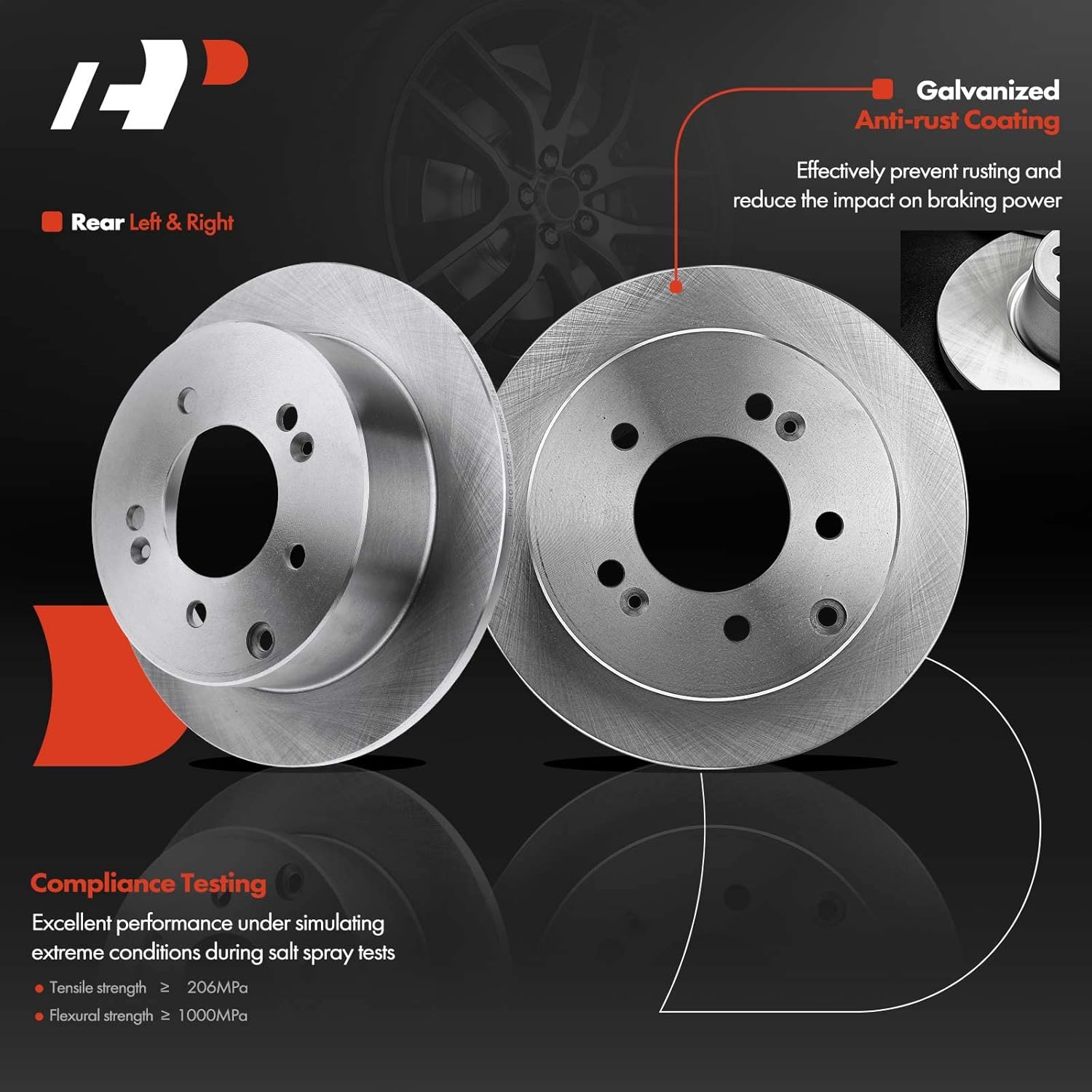 A-Premium Rear Disc Brake Rotors and Ceramic Pads Kit with Calipers Compatible with Kia Soul 2010 2011 2012 2013 8-PC Set