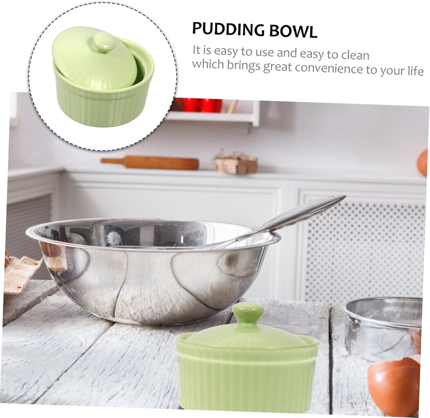 1pc Ceramic Baking Bowl Lid Double-skin Pudding Steamed Dish for Home Restaurant and Buffet Use Bright for Serving Desserts