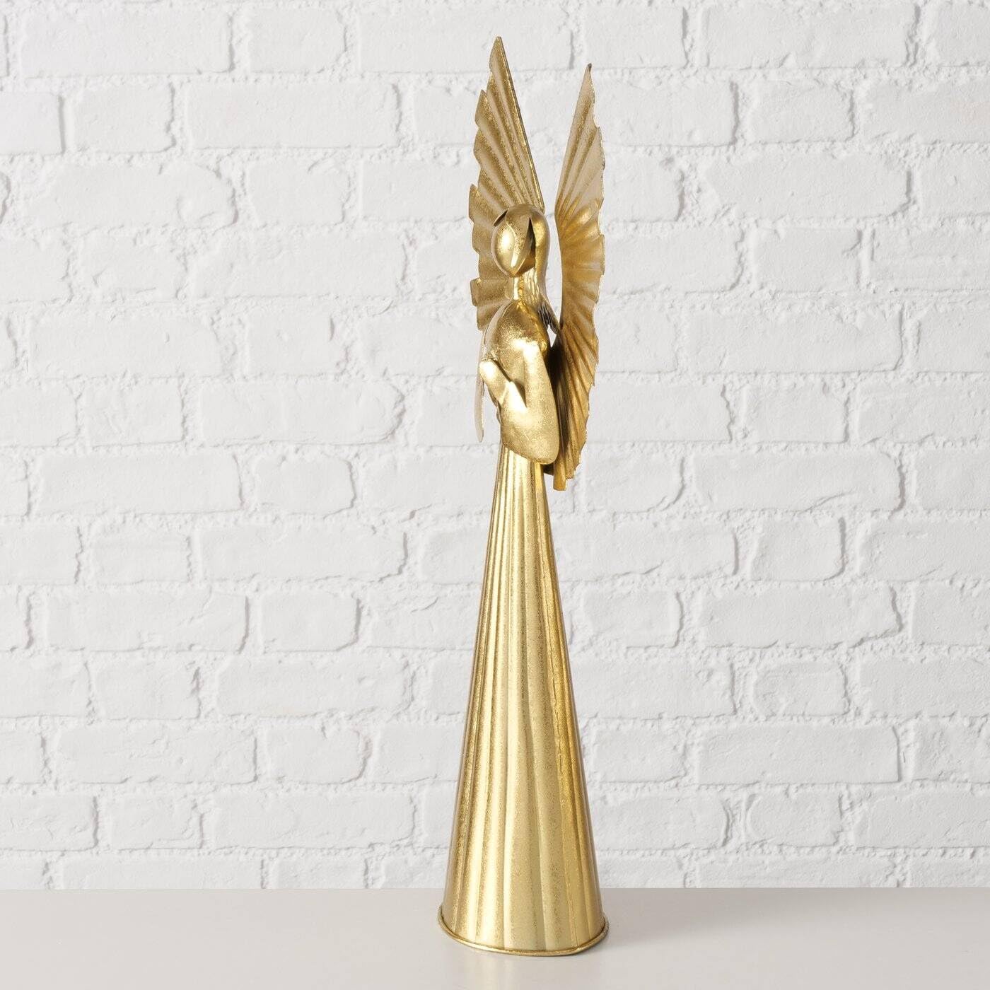 Boltze Home Goldene Weihnachtsfigur aus Metall NURIEL, hoher Engel 54 cm