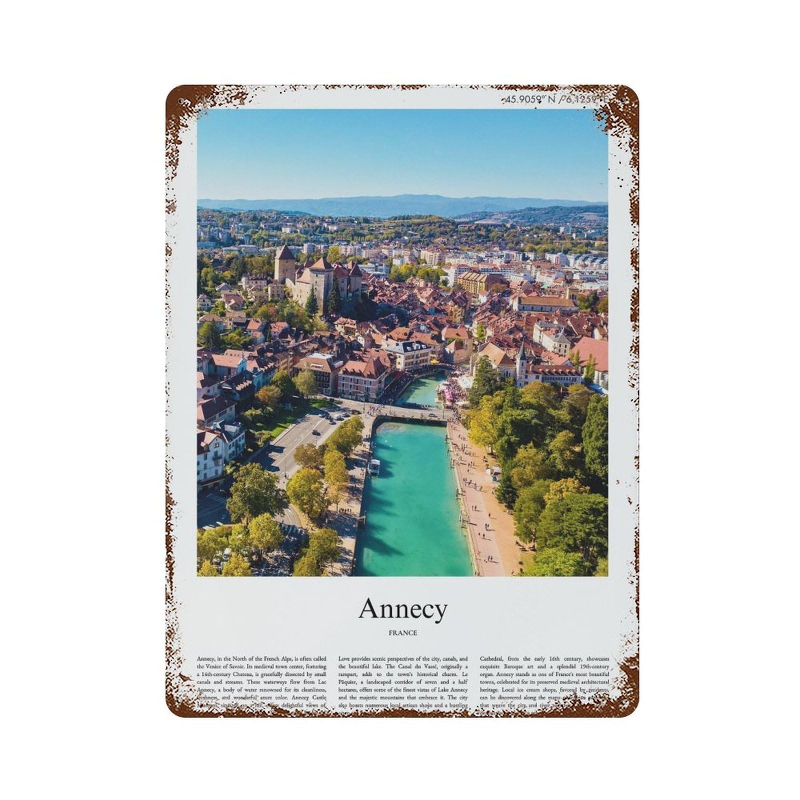 xiaoxiaoshen Annecy France City Scenery Wall Decor Art Metal Tin Poster Modern Home Decor Art Home Bar Shop Decorations Vintage Sign 40x30cm