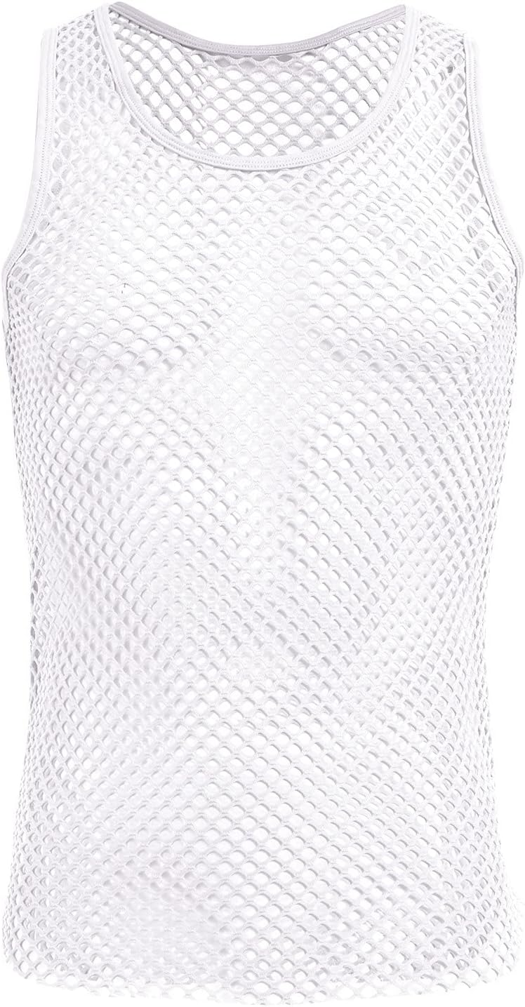 Men's Sleeveless Mesh Vest Tanks See-Through Sheer Fishnet Muscle Tee Shirt Undershirt Workout Gym Summer Clubwear