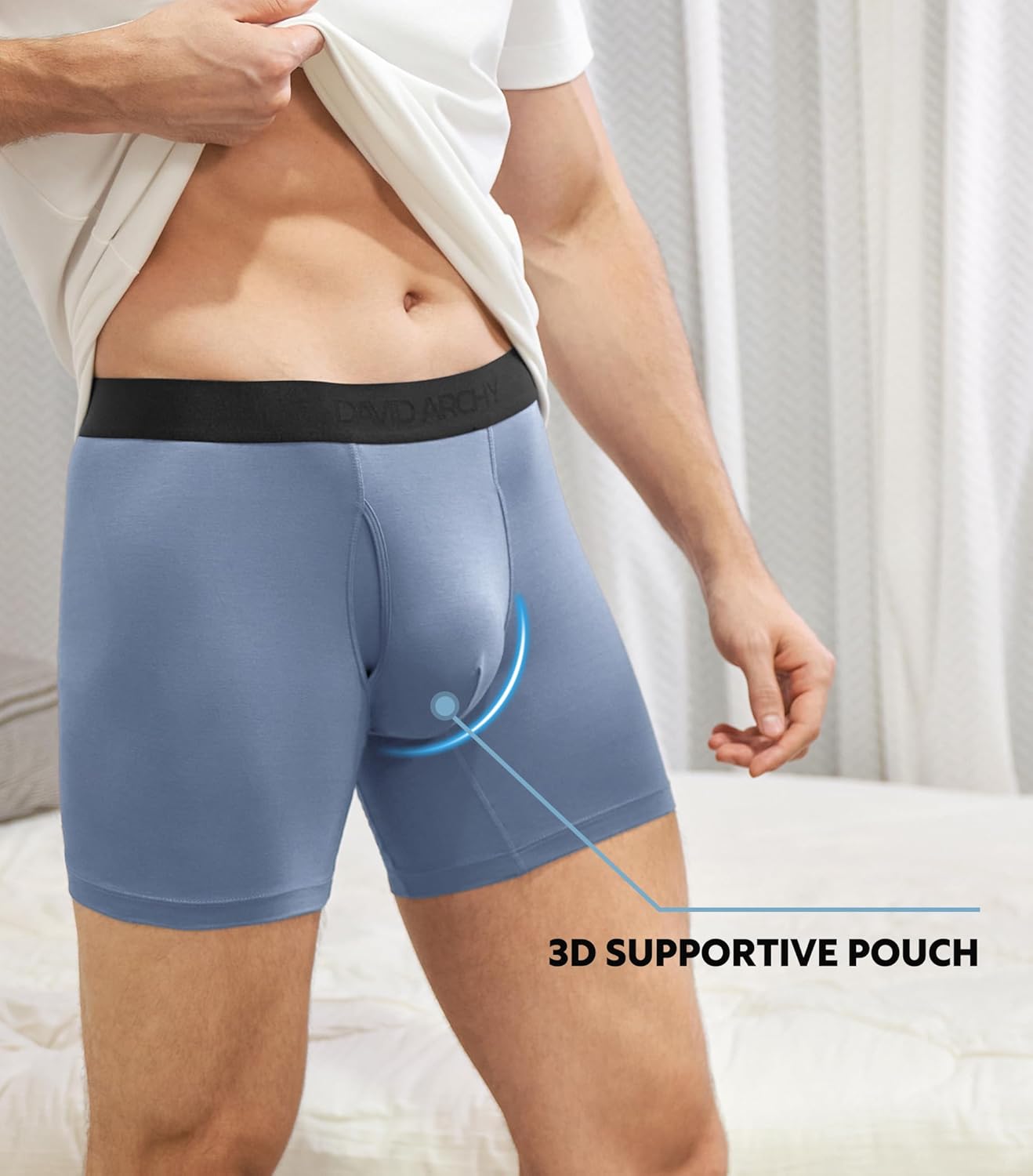 DAVID ARCHY Men's Bamboo Rayon Underwear, 1.5" Wide Waistband No Ride Up Boxer Briefs with Extended Pouch 4 Pack - Image 5