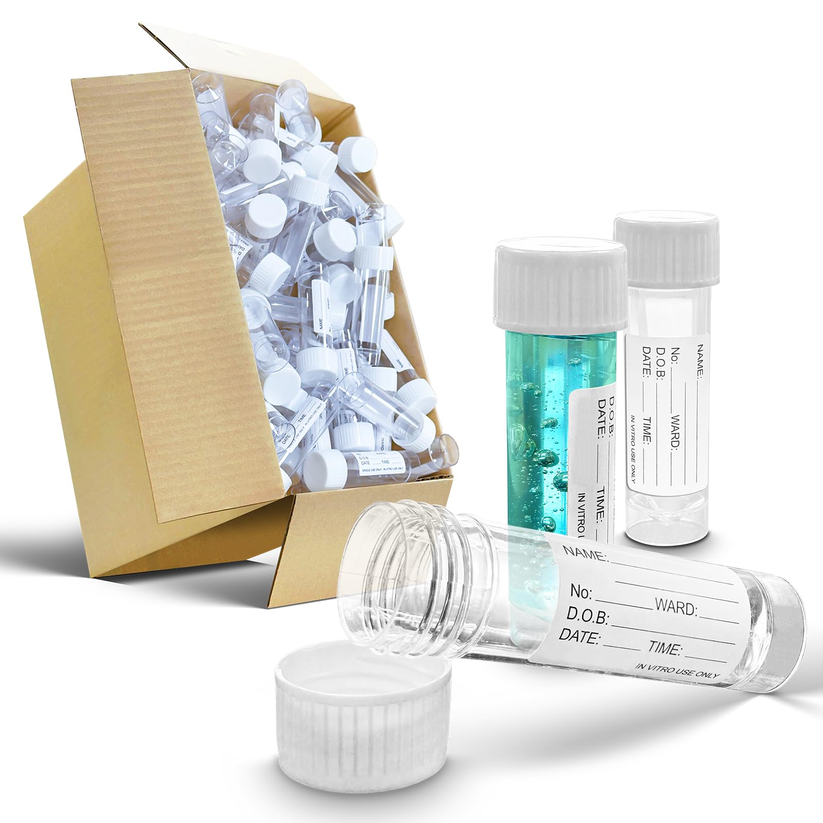 RE-GEN 50Pcs, 30ml Transperant Plastic Specimen Sample Liquid Container Pots - Secure Screw Top Lids, Clear Identification Label Markers